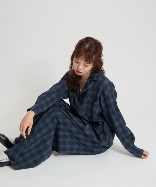 WILLOW(ウィロー)の「【willow】オンブレチェックオールインワン(サロペット/オーバーオール・レディース・ネイビー/アイボリー・ONE SIZE)」の10枚目の写真