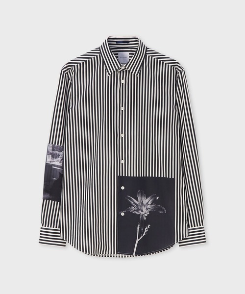 ポールスミス 3ピース ストライプ ステッチ ブラック 薔薇柄 シルク混 Paul Smith｜ポール・スミスのトップス（ブラック/黒色系・ストライプ