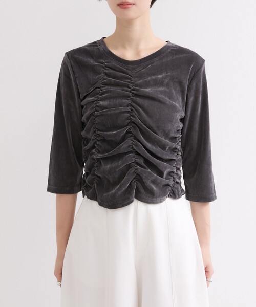 le cercle ADAM ET ROPE'(ルセルクルアダムエロペ)の「シアーベロアギャザートップス(Tシャツ/カットソー・レディース・ダークブラウン/チャコールグレー・FREE)」の14枚目の写真