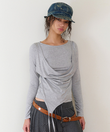 DRAPED LAYERED LS TEE(W) GREY