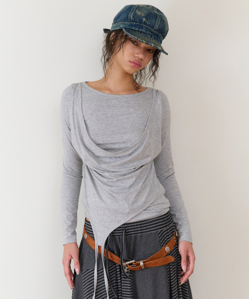THEVINYLHOUSE(ザバイニルハウス)の「DRAPED LAYERED LS TEE(W) GREY(Tシャツ/カットソー・レディース・その他・FREE)」の2枚目の写真