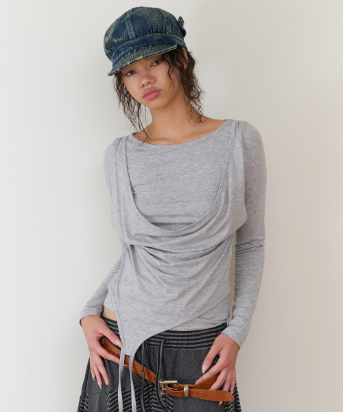 THEVINYLHOUSE(ザバイニルハウス)の「DRAPED LAYERED LS TEE(W) GREY(Tシャツ/カットソー・レディース・その他・FREE)」の3枚目の写真