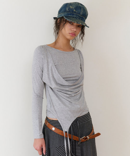 THEVINYLHOUSE(ザバイニルハウス)の「DRAPED LAYERED LS TEE(W) GREY(Tシャツ/カットソー・レディース・その他・FREE)」の4枚目の写真