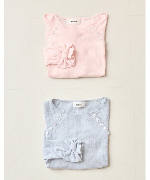 Lolime by mellfy memory(ロリミー バイ メルフィーメモリー)の「shoulder button eyelet top(Tシャツ/カットソー・レディース・グレー/ピンク・LL/M)」の1枚目の写真