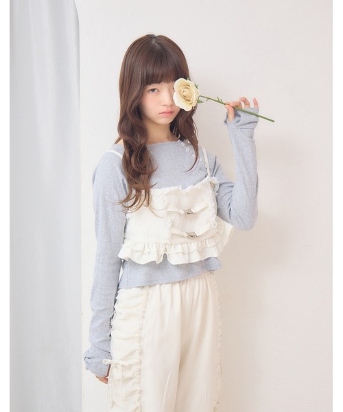 Lolime by mellfy memory(ロリミー バイ メルフィーメモリー)の「shoulder button eyelet top(Tシャツ/カットソー・レディース・グレー/ピンク・LL/M)」の6枚目の写真