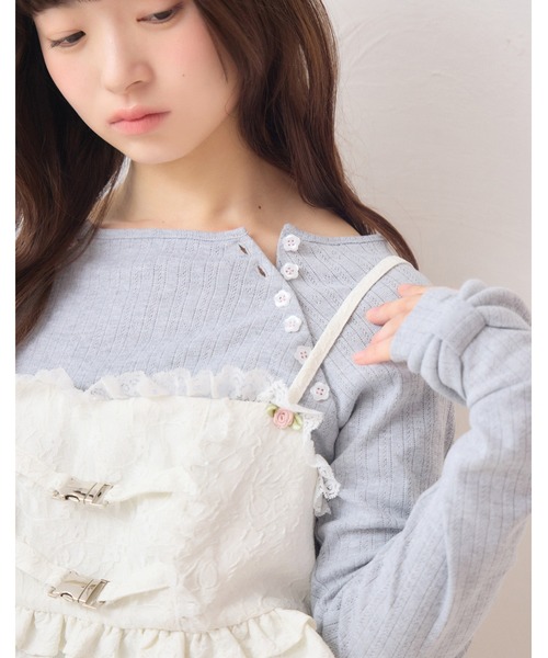 Lolime by mellfy memory(ロリミー バイ メルフィーメモリー)の「shoulder button eyelet top(Tシャツ/カットソー・レディース・グレー/ピンク・LL/M)」の7枚目の写真