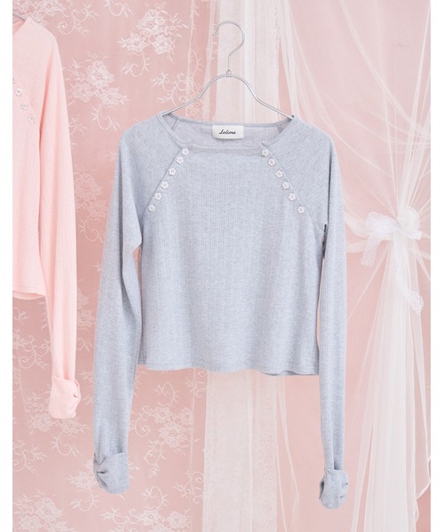 Lolime by mellfy memory(ロリミー バイ メルフィーメモリー)の「shoulder button eyelet top(Tシャツ/カットソー・レディース・グレー/ピンク・LL/M)」の3枚目の写真