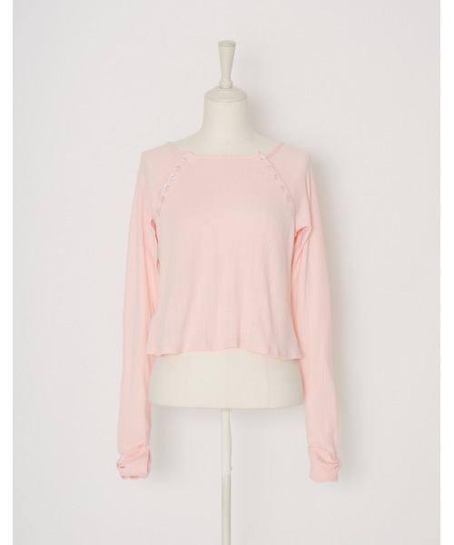 Lolime by mellfy memory(ロリミー バイ メルフィーメモリー)の「shoulder button eyelet top(Tシャツ/カットソー・レディース・グレー/ピンク・LL/M)」の10枚目の写真