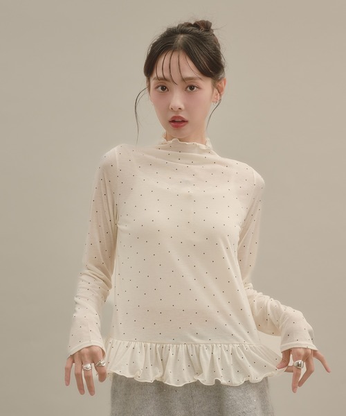 apres jour mignon(アプレジュールミニョン)の「シアーハイネック裾フリルプルオーバー(Tシャツ/カットソー・レディース・ボルドー/ナチュラル/ブルー系その他/アイボリー/ブラウン系その他・LARGE/フリー)」の3枚目の写真