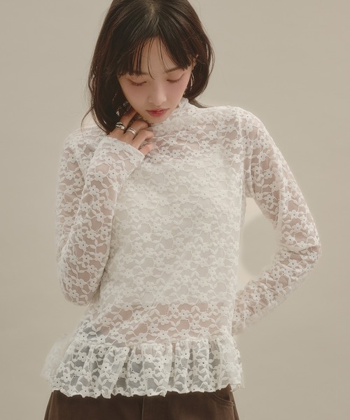 apres jour mignon(アプレジュールミニョン)の「シアーハイネック裾フリルプルオーバー(Tシャツ/カットソー・レディース・ボルドー/ナチュラル/ブルー系その他/アイボリー/ブラウン系その他・LARGE/フリー)」の6枚目の写真