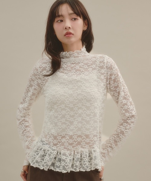 apres jour mignon(アプレジュールミニョン)の「シアーハイネック裾フリルプルオーバー(Tシャツ/カットソー・レディース・ボルドー/ナチュラル/ブルー系その他/アイボリー/ブラウン系その他・LARGE/フリー)」の8枚目の写真