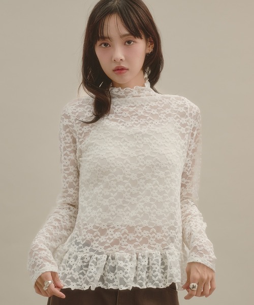 apres jour mignon(アプレジュールミニョン)の「シアーハイネック裾フリルプルオーバー(Tシャツ/カットソー・レディース・ボルドー/ナチュラル/ブルー系その他/アイボリー/ブラウン系その他・LARGE/フリー)」の9枚目の写真