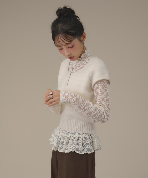 apres jour mignon(アプレジュールミニョン)の「シアーハイネック裾フリルプルオーバー(Tシャツ/カットソー・レディース・ボルドー/ナチュラル/ブルー系その他/アイボリー/ブラウン系その他・LARGE/フリー)」の12枚目の写真