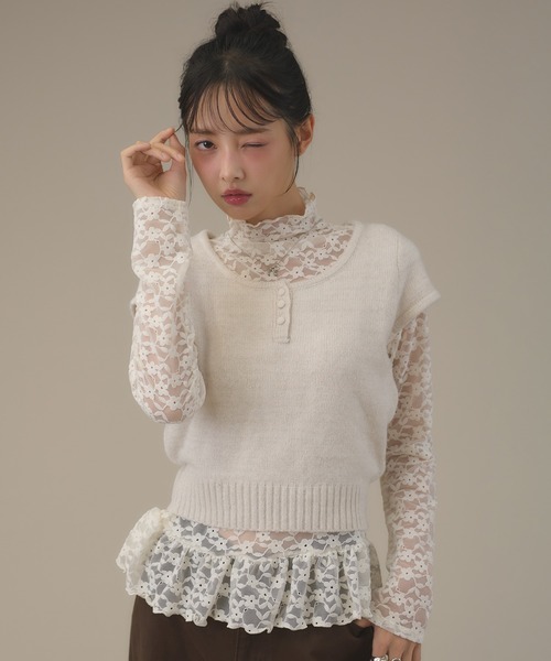 apres jour mignon(アプレジュールミニョン)の「シアーハイネック裾フリルプルオーバー(Tシャツ/カットソー・レディース・ボルドー/ナチュラル/ブルー系その他/アイボリー/ブラウン系その他・LARGE/フリー)」の11枚目の写真
