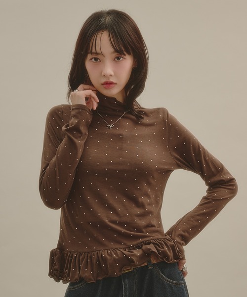 apres jour mignon(アプレジュールミニョン)の「シアーハイネック裾フリルプルオーバー(Tシャツ/カットソー・レディース・ボルドー/ナチュラル/ブルー系その他/アイボリー/ブラウン系その他・LARGE/フリー)」の13枚目の写真