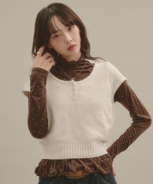 apres jour mignon(アプレジュールミニョン)の「シアーハイネック裾フリルプルオーバー(Tシャツ/カットソー・レディース・ボルドー/ナチュラル/ブルー系その他/アイボリー/ブラウン系その他・LARGE/フリー)」の16枚目の写真
