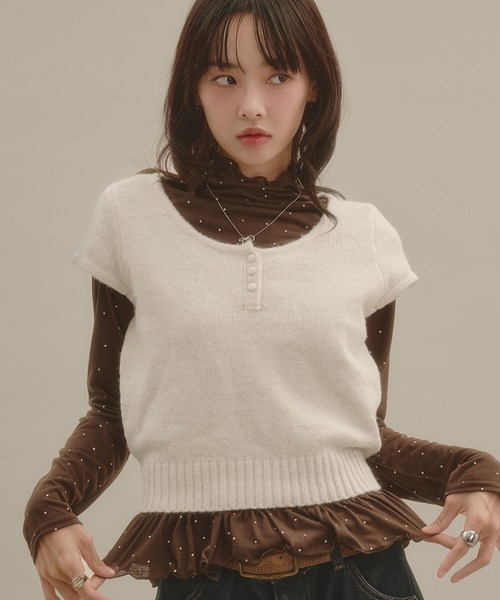 apres jour mignon(アプレジュールミニョン)の「シアーハイネック裾フリルプルオーバー(Tシャツ/カットソー・レディース・ボルドー/ナチュラル/ブルー系その他/アイボリー/ブラウン系その他・LARGE/フリー)」の17枚目の写真