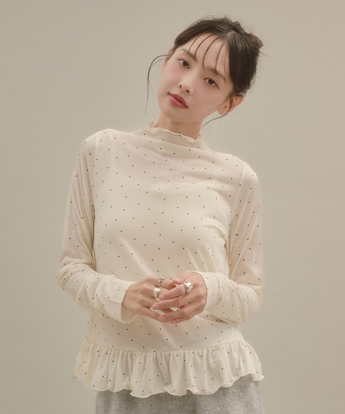 apres jour mignon(アプレジュールミニョン)の「シアーハイネック裾フリルプルオーバー(Tシャツ/カットソー・レディース・ボルドー/ナチュラル/ブルー系その他/アイボリー/ブラウン系その他・LARGE/フリー)」の22枚目の写真