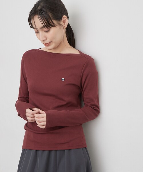 PETIT BATEAU(プチバトー)の「【PETIT BATEAU/プチバトー】ボートネック長袖Tシャツ(Tシャツ/カットソー・レディース・ネイビー/ダークブラウン・01/02)」の1枚目の写真