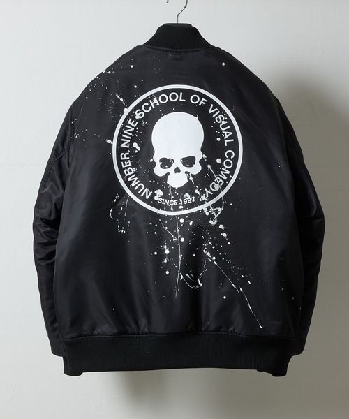 NUMBER (N)INE(ナンバーナイン)の「HAND PAINTED NYLON INSULATION STADIUM JACKET / ハンドペイント ナイロン ロゴプリント 裏キルティング 中綿 スタジャン(スタジャン・メンズ・ブラック系2/ブラック系1/ブラック系3・2/3/4)」の6枚目の写真