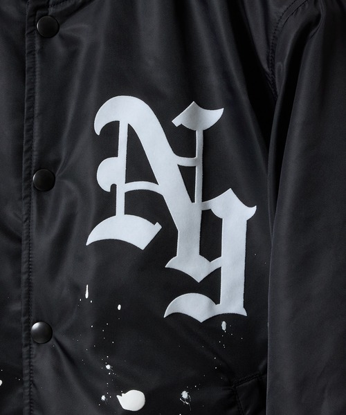 NUMBER (N)INE(ナンバーナイン)の「HAND PAINTED NYLON INSULATION STADIUM JACKET / ハンドペイント ナイロン ロゴプリント 裏キルティング 中綿 スタジャン(スタジャン・メンズ・ブラック系2/ブラック系1/ブラック系3・2/3/4)」の15枚目の写真
