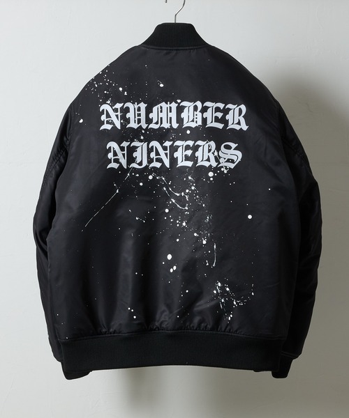 NUMBER (N)INE(ナンバーナイン)の「HAND PAINTED NYLON INSULATION STADIUM JACKET / ハンドペイント ナイロン ロゴプリント 裏キルティング 中綿 スタジャン(スタジャン・メンズ・ブラック系2/ブラック系1/ブラック系3・2/3/4)」の13枚目の写真