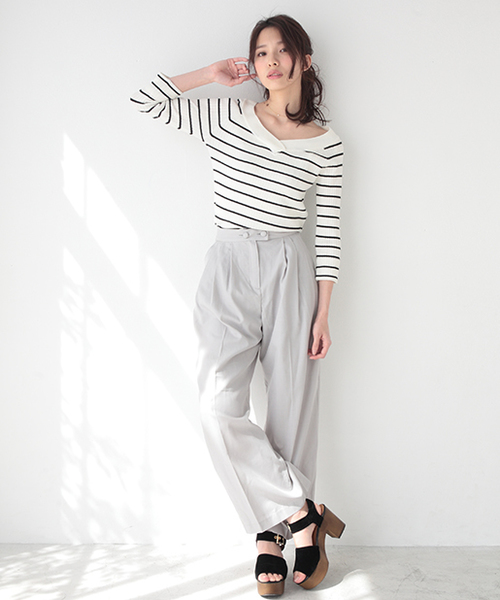 one after another NICE CLAUP（ワンアフターアナザーナイスクラップ）の「２つ釦ワイドパンツ（その他パンツ・レディース・その他1/その他2/オフホワイト/グレー/ワンウォッシュ・FREE）」の16枚目の写真