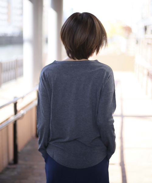 Denime（ドゥニーム）の「ドロップショルダーニットソーロンT（Tシャツ/カットソー・レディース・ワイン/オフホワイト/グレー・FREE）」の12枚目の写真