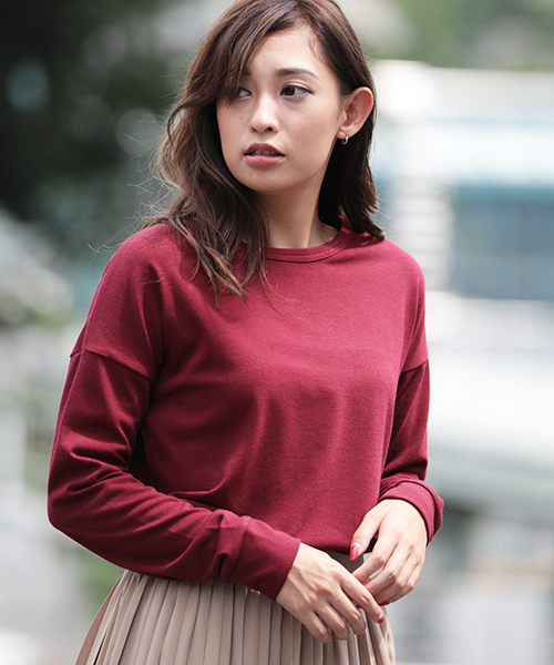 Denime（ドゥニーム）の「ドロップショルダーニットソーロンT（Tシャツ/カットソー・レディース・ワイン/オフホワイト/グレー・FREE）」の7枚目の写真