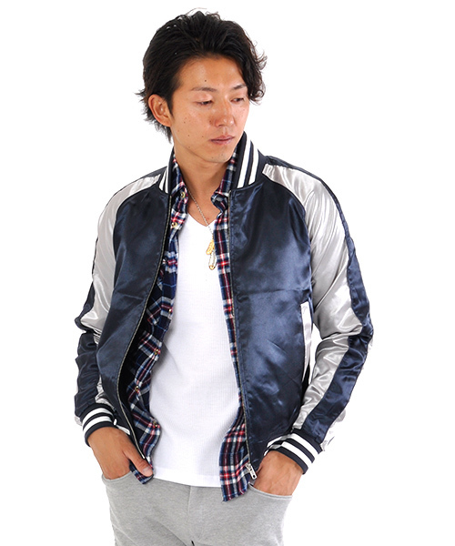SPADE（スペード）の「ストリートサテン長袖スカジャン（スカジャン・メンズ・カーキ/ワイン/ブラック×ブラック/ブラック×シルバー/ネイビー/ブラック×ゴールド・X-LARGE/SMALL/MEDIUM/LARGE）」の5枚目の写真
