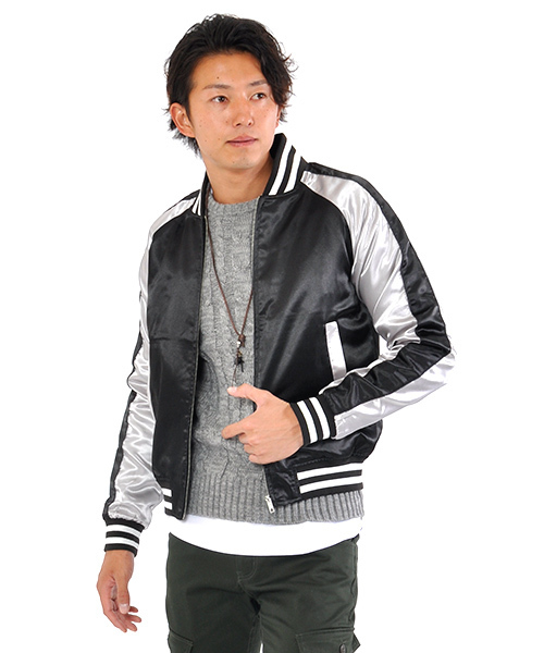SPADE（スペード）の「ストリートサテン長袖スカジャン（スカジャン・メンズ・カーキ/ワイン/ブラック×ブラック/ブラック×シルバー/ネイビー/ブラック×ゴールド・X-LARGE/SMALL/MEDIUM/LARGE）」の2枚目の写真