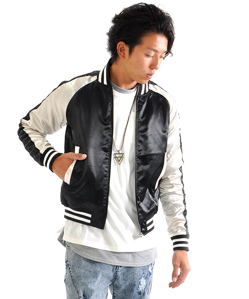 SPADE（スペード）の「ストリートサテン長袖スカジャン（スカジャン・メンズ・カーキ/ワイン/ブラック×ブラック/ブラック×シルバー/ネイビー/ブラック×ゴールド・X-LARGE/SMALL/MEDIUM/LARGE）」の3枚目の写真