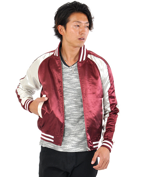 SPADE（スペード）の「ストリートサテン長袖スカジャン（スカジャン・メンズ・カーキ/ワイン/ブラック×ブラック/ブラック×シルバー/ネイビー/ブラック×ゴールド・X-LARGE/SMALL/MEDIUM/LARGE）」の6枚目の写真