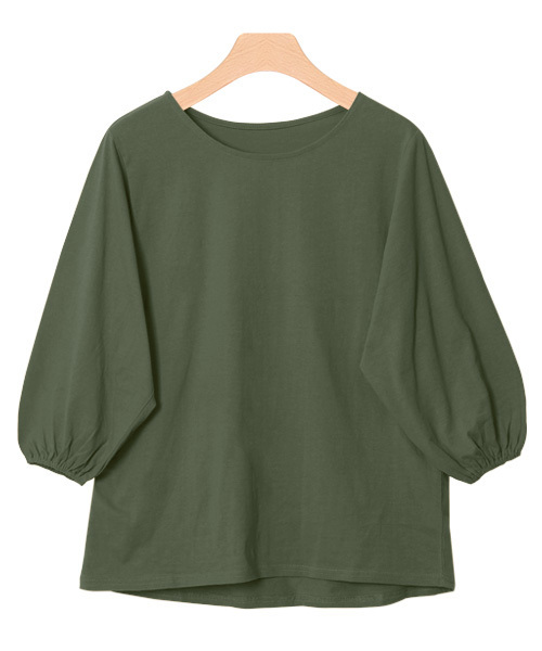 Pierrot（ピエロ）の「コットン100％ バルーンスリーブ Tシャツ（Tシャツ/カットソー・レディース・チャコールグレー/ホワイト×ブラック/ブラック/カーキ/ネイビー/ホワイト/キャメル・L/M）」の5枚目の写真