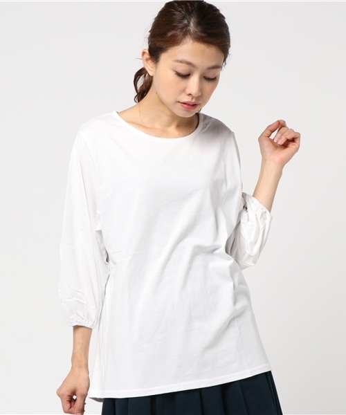 Pierrot（ピエロ）の「コットン100％ バルーンスリーブ Tシャツ（Tシャツ/カットソー・レディース・チャコールグレー/ホワイト×ブラック/ブラック/カーキ/ネイビー/ホワイト/キャメル・L/M）」の22枚目の写真