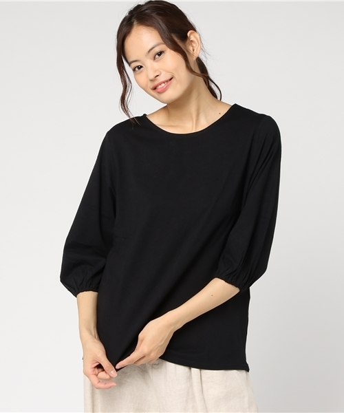 Pierrot（ピエロ）の「コットン100％ バルーンスリーブ Tシャツ（Tシャツ/カットソー・レディース・チャコールグレー/ホワイト×ブラック/ブラック/カーキ/ネイビー/ホワイト/キャメル・L/M）」の12枚目の写真