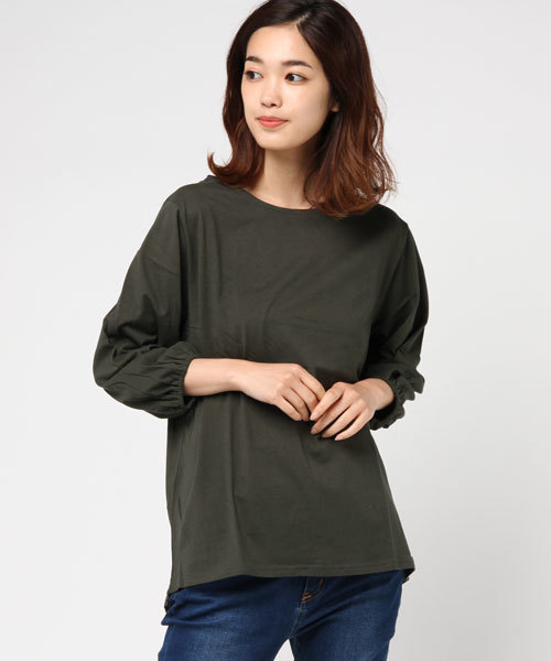 Pierrot（ピエロ）の「コットン100％ バルーンスリーブ Tシャツ（Tシャツ/カットソー・レディース・チャコールグレー/ホワイト×ブラック/ブラック/カーキ/ネイビー/ホワイト/キャメル・L/M）」の14枚目の写真