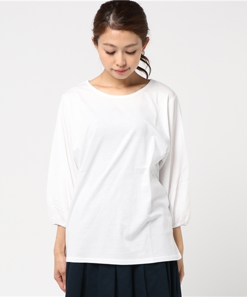 Pierrot（ピエロ）の「コットン100％ バルーンスリーブ Tシャツ（Tシャツ/カットソー・レディース・チャコールグレー/ホワイト×ブラック/ブラック/カーキ/ネイビー/ホワイト/キャメル・L/M）」の8枚目の写真