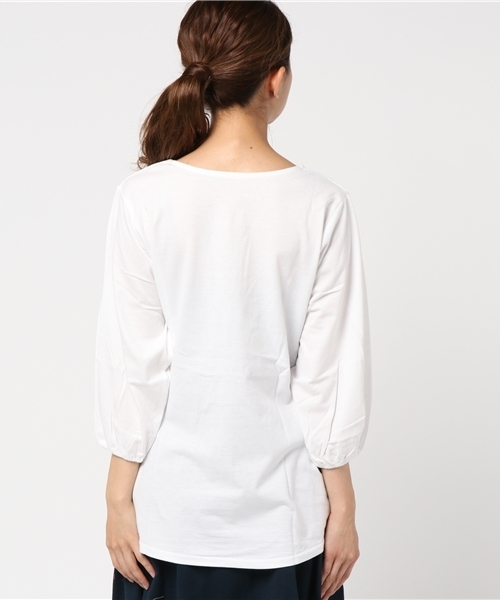 Pierrot（ピエロ）の「コットン100％ バルーンスリーブ Tシャツ（Tシャツ/カットソー・レディース・チャコールグレー/ホワイト×ブラック/ブラック/カーキ/ネイビー/ホワイト/キャメル・L/M）」の10枚目の写真