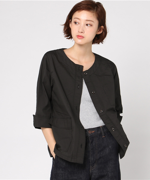 ikka(イッカ)の「コットンシャツジャケット(ミリタリージャケット・レディース・ブラック/オリーブ/モカ・MEDIUM/LARGE)」の1枚目の写真