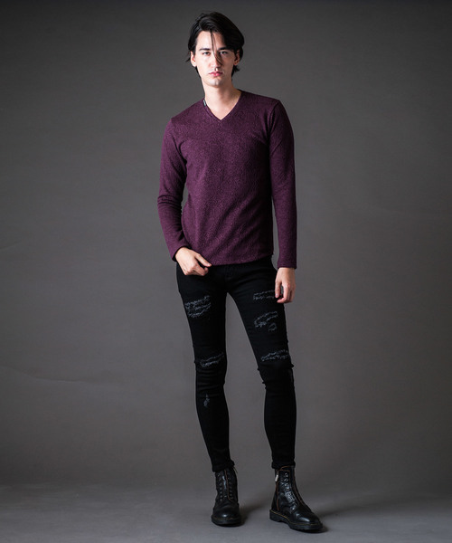 Buffalo Bobs（バッファローボブズ）の「PAISLEY BLISTER（ペイズリーブリスター） Ｖネックタック ロンT（Tシャツ/カットソー・メンズ・ホワイト/ブラック/パープル・2-3/1-2/3-4）」の18枚目の写真