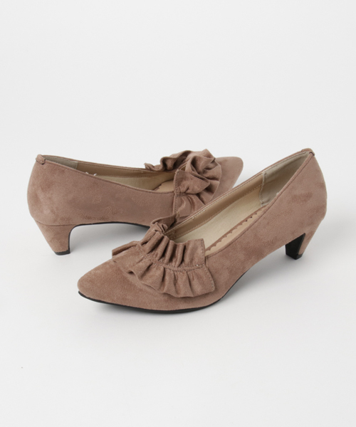 Green　Parks（グリーンパークス）の「・フリルローヒールパンプス（パンプス・レディース・ベージュ/ブラック/グレー/ピンク・L/M）」の3枚目の写真