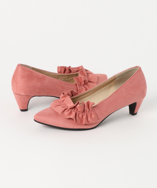 Green　Parks（グリーンパークス）の「・フリルローヒールパンプス（パンプス・レディース・ベージュ/ブラック/グレー/ピンク・L/M）」の4枚目の写真