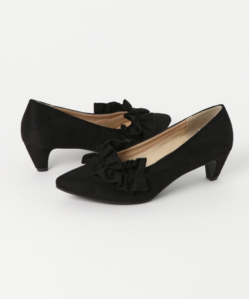 Green　Parks（グリーンパークス）の「・フリルローヒールパンプス（パンプス・レディース・ベージュ/ブラック/グレー/ピンク・L/M）」の2枚目の写真