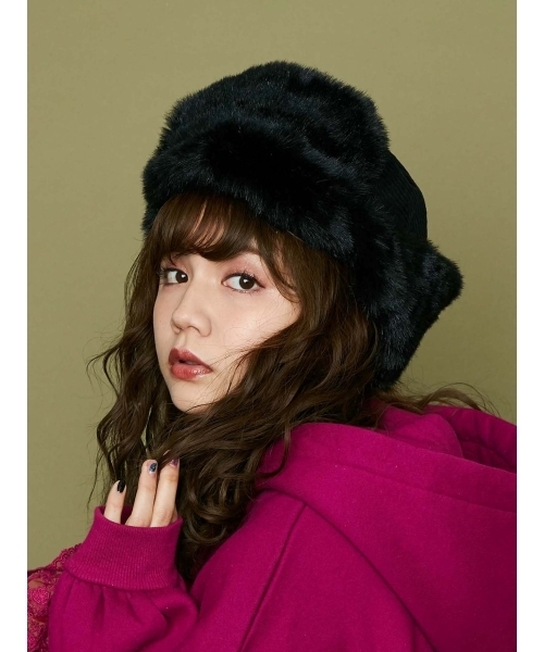 merry jenny（メリージェニー）の「エコファーフライトキャップ（その他雑貨・レディース・ブラック/パープル・FREE）」の4枚目の写真