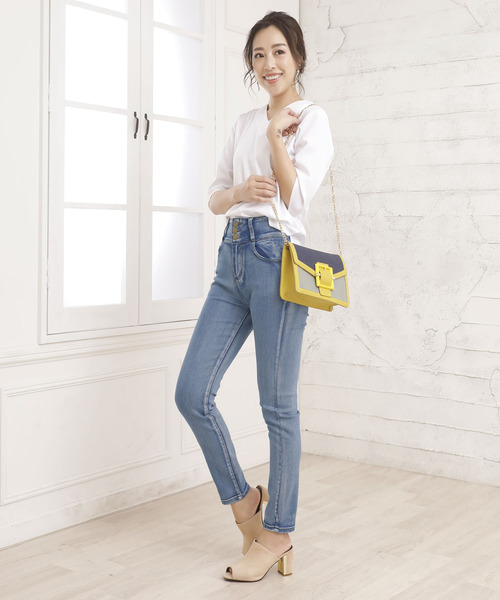 Doula Doula（ドゥーラドゥーラ）の「ハイウエストストレッチスキニーデニムパンツ（デニムパンツ・レディース・ホワイト/ブルー/ワンウォッシュ/ネイビー/インディゴブルー/ブラック・LL/M/XS/S/XXS/L）」の9枚目の写真