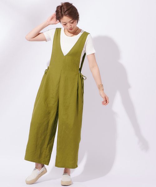 CIAOPANIC（チャオパニック）の「リネンサロペット（サロペット/オーバーオール・レディース・ベージュ/カーキ・FREE）」の2枚目の写真