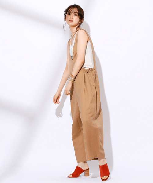 CIAOPANIC（チャオパニック）の「リネンサロペット（サロペット/オーバーオール・レディース・ベージュ/カーキ・FREE）」の4枚目の写真