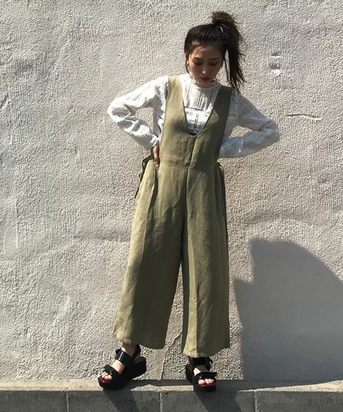 CIAOPANIC（チャオパニック）の「リネンサロペット（サロペット/オーバーオール・レディース・ベージュ/カーキ・FREE）」の14枚目の写真