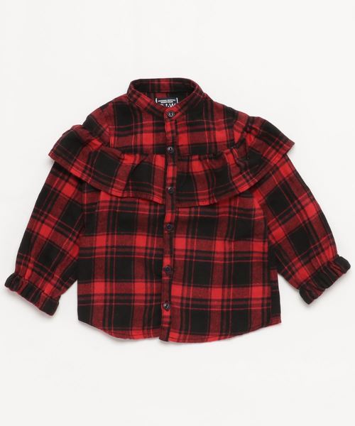 RUGGEDWORKS(ラゲッドワークス)の「ネルチェックフリルブラウス(シャツ/ブラウス・キッズ・レッド/グリーン・90cm/110cm/100cm/120cm/130cm/140cm)」の4枚目の写真